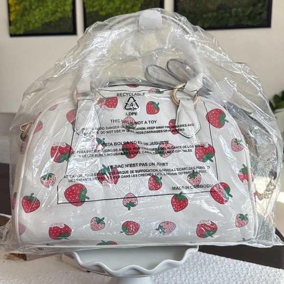 Juicy Couture White Strawberry Print Bowler Bag - Picture 3 of 7